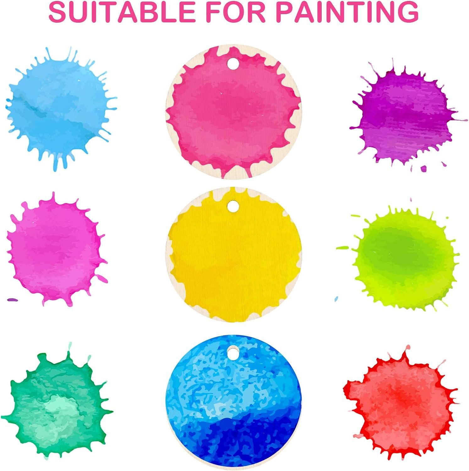 100 Pieces Unfinished Round Wooden Circles with Holes Round Wood Discs for Crafts Blank Natural Wood Circle Cutouts for DIY Crafts Party Birthday Christmas Decoration (2 Inch) - Haoser