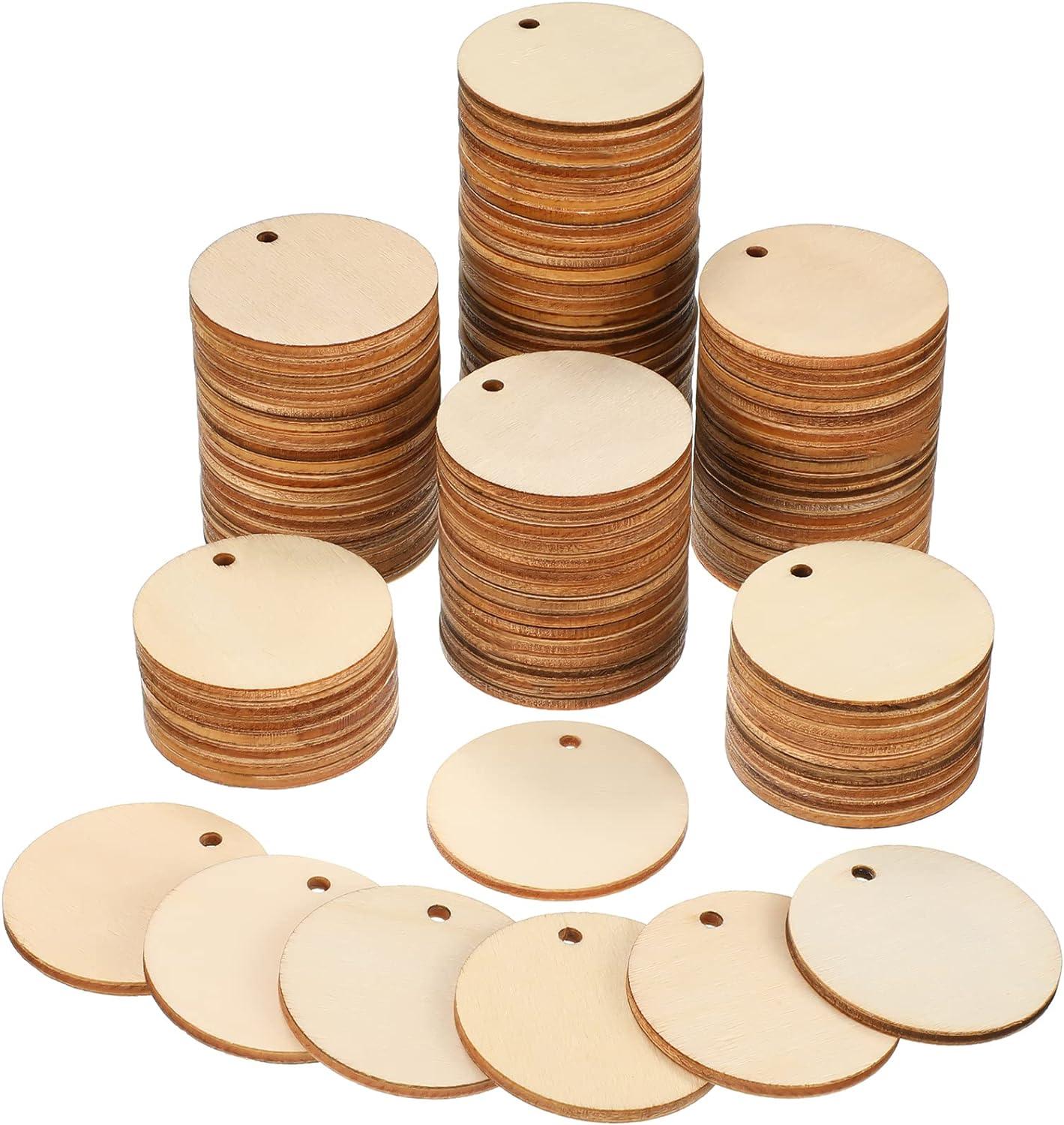 100 Pieces Unfinished Round Wooden Circles with Holes Round Wood Discs for Crafts Blank Natural Wood Circle Cutouts for DIY Crafts Party Birthday Christmas Decoration (2 Inch) - Haoser