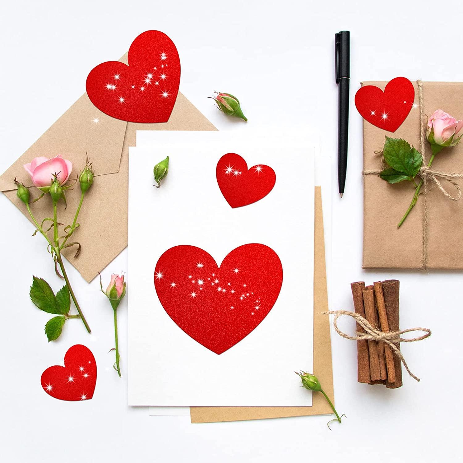 3 Inch Size 50 Pieces Heart Shaped Glitter Heart Cutout Sticker Red Heart Decorations, Valentine's Day Decorations (Medium, 50) - Haoser