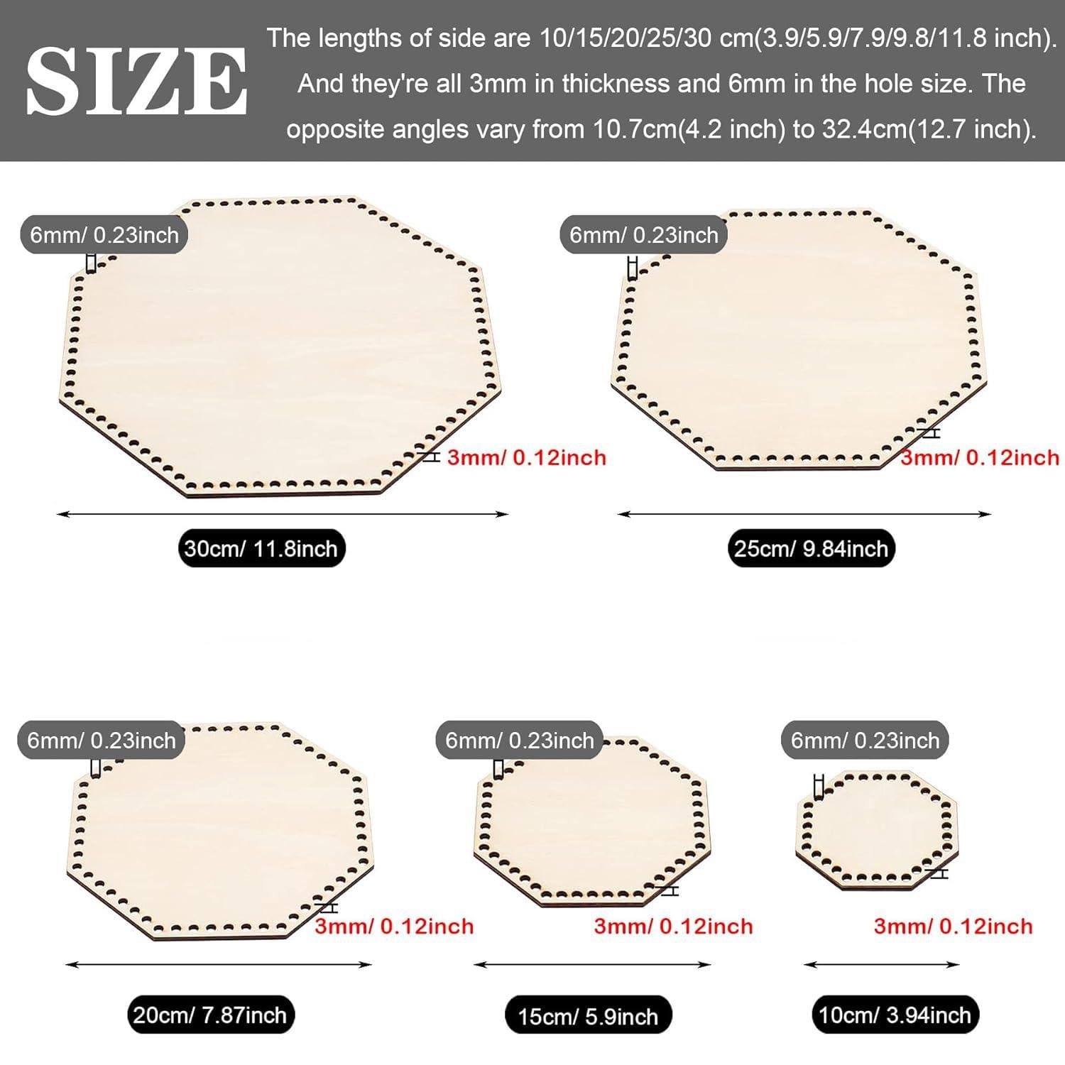 Haoser Hexagonal Wooden Basket Bottom Wooden Base Shape Blank Crochet Base for DIY Basket Craft Weaving Making Supplies, Unfinished Wooden Base Laser Cut with Hole (5 Pieces, 5 Sizes) - Haoser