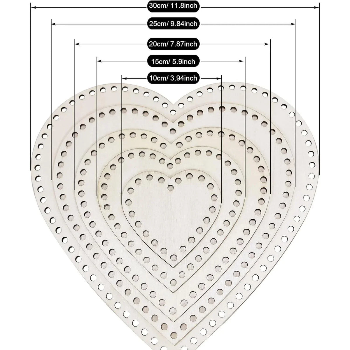 Haoser Heart-Shaped Crochet Knitting Basket Wood Base for DIY Basket Craft Weaving Making Supplies, Unfinished Wooden Base Laser Cut with Hole (5 Pieces, 5 Sizes) - Haoser