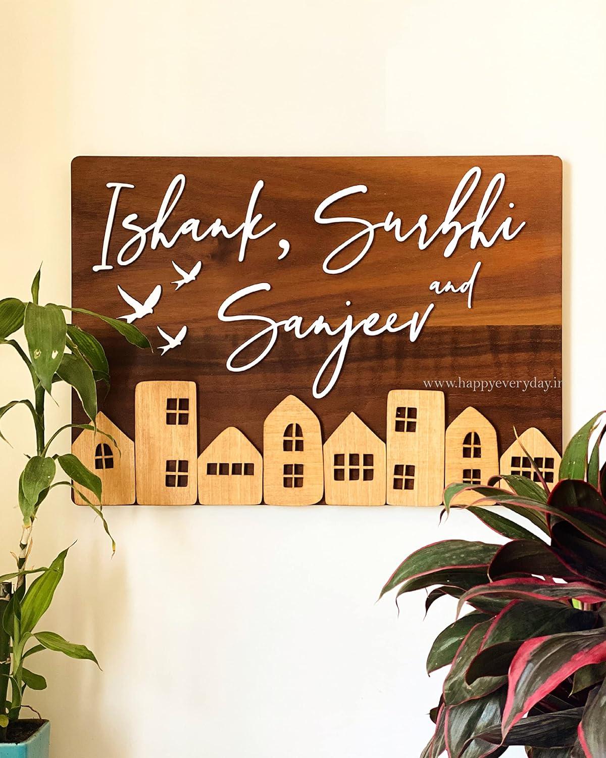 Wood Personalized Name Plate with 3D Letters For Home, Office & Outdoor Entrance - Haoser