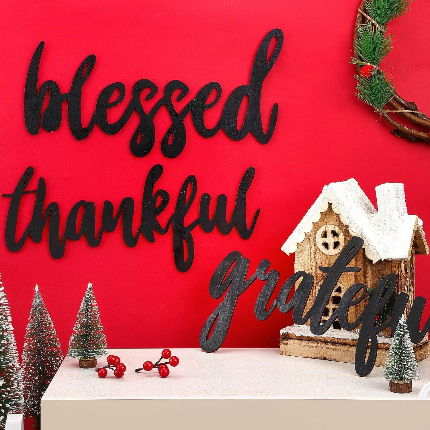 Haoser Grateful Blessed Thankful MDF Wall Plaque/Wall Sign for Home Decoration - Haoser