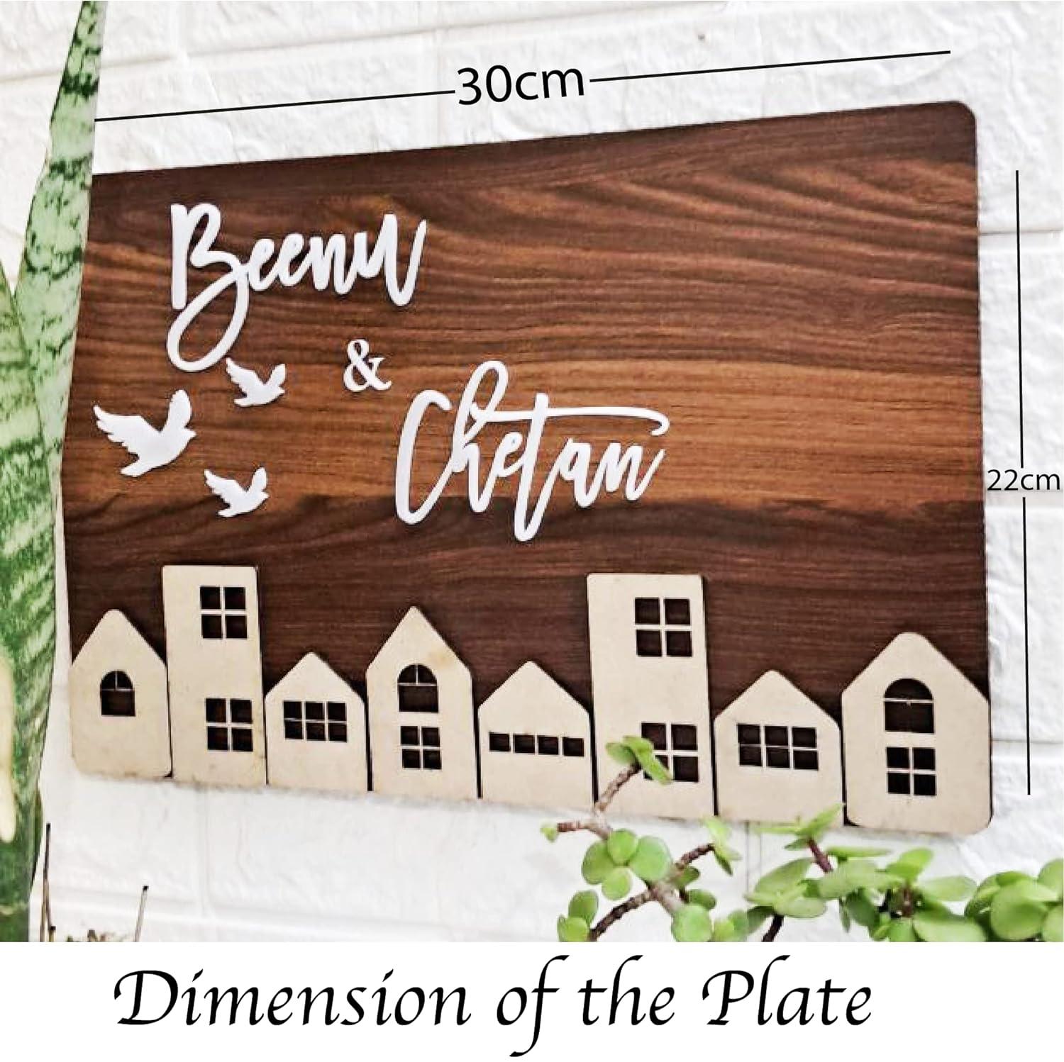 Name plate for home entrance | Door name plates | Wood Personalized Name Plate with 3D Letters | | Name Plate For Home, Office & Outdoor Entrance | 15X30 cm | Gift (Design 1) - Haoser