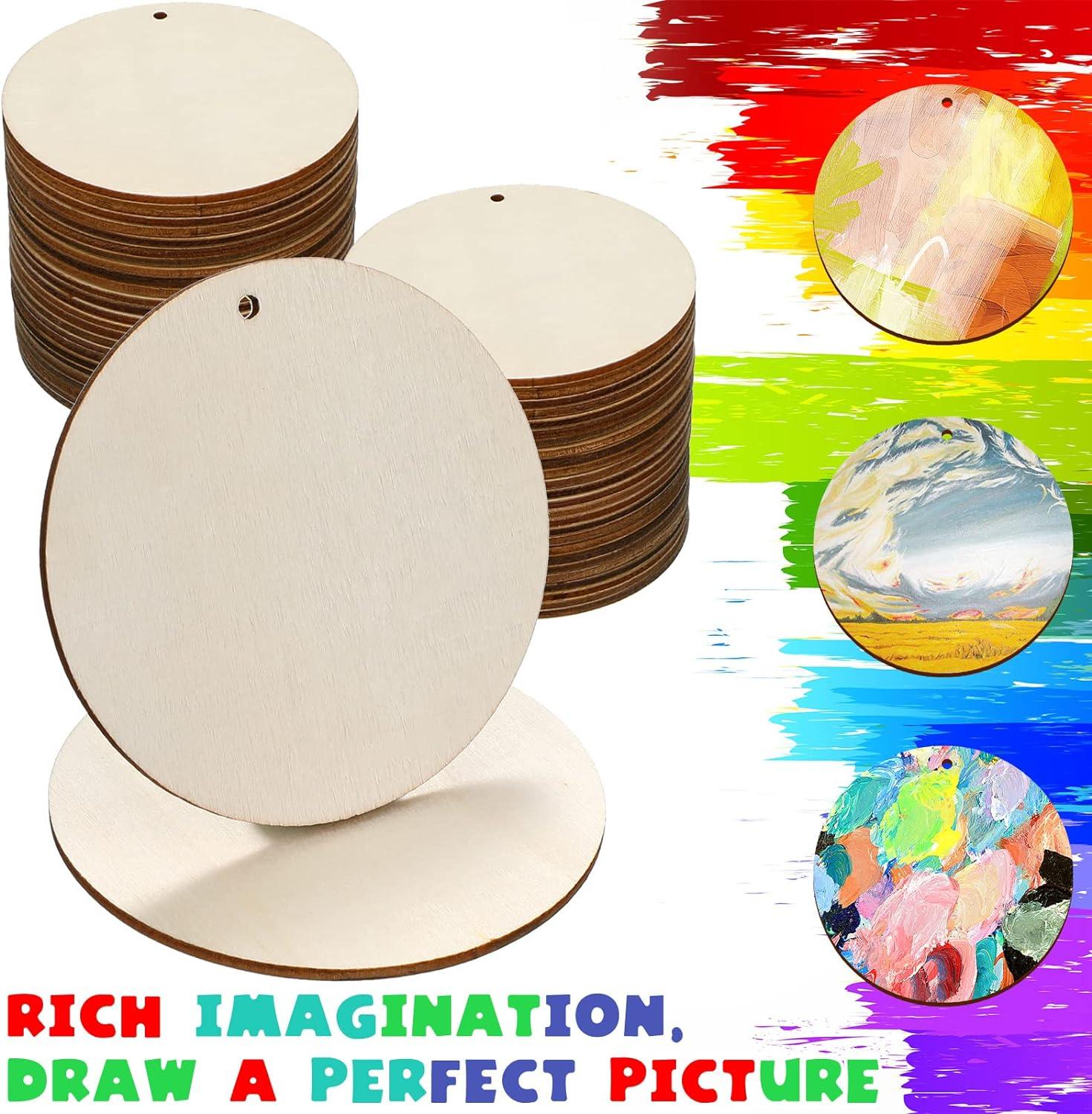 100 Pieces Unfinished Round Wooden Circles with Holes Round Wood Discs for Crafts Blank Natural Wood Circle Cutouts for DIY Crafts Party Birthday Christmas Decoration (2 Inch) - Haoser