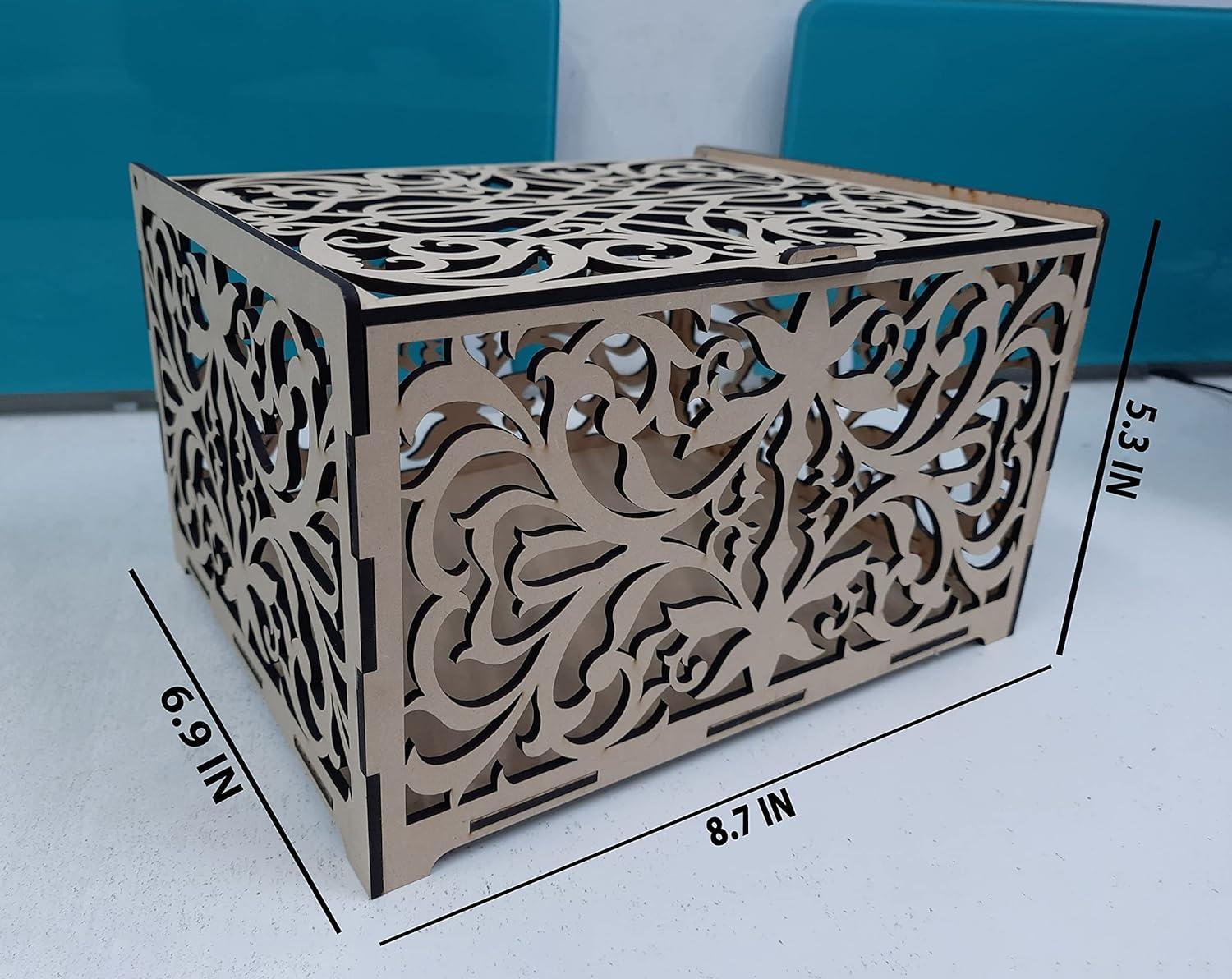 MDF Boxes DIY Craft Wooden Boxes for Art, Jewelry, and Home Storage (Beige, 8.7 x 6.9 x 5.3 inches) - Haoser