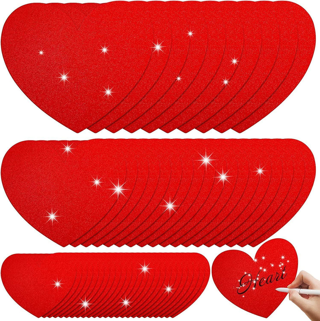 3 Inch Size 50 Pieces Heart Shaped Glitter Heart Cutout Sticker Red Heart Decorations, Valentine's Day Decorations (Medium, 50) - Haoser