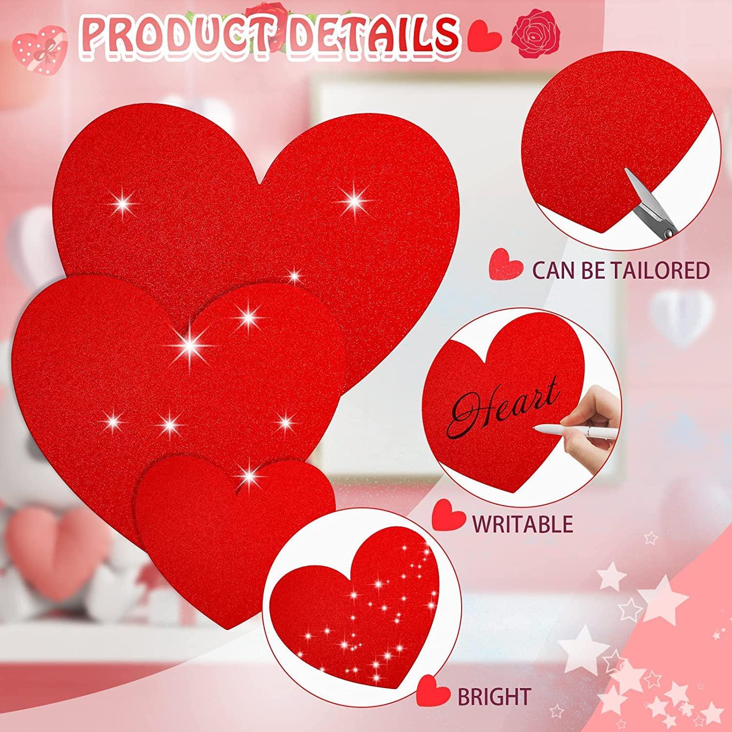3 Inch Size 50 Pieces Heart Shaped Glitter Heart Cutout Sticker Red Heart Decorations, Valentine's Day Decorations (Medium, 50) - Haoser