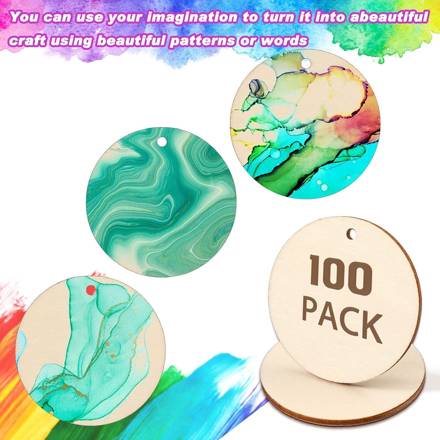 100 Pieces Unfinished Round Wooden Circles with Holes Round Wood Discs for Crafts Blank Natural Wood Circle Cutouts for DIY Crafts Party Birthday Christmas Decoration (2 Inch) - Haoser