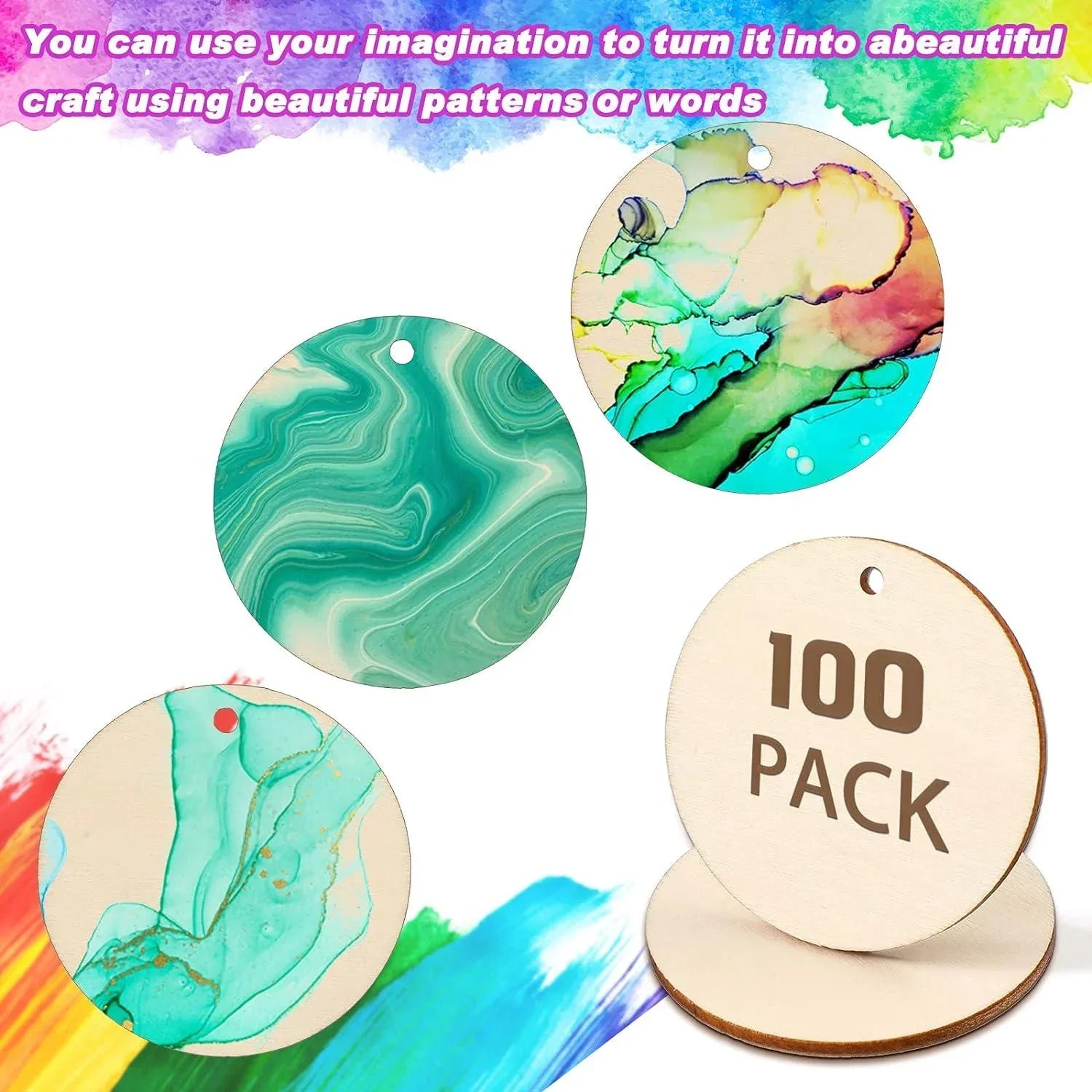 100 Pieces Unfinished Round Wooden Circles with Holes Round Wood Discs for Crafts Blank Natural Wood Circle Cutouts for DIY Crafts Party Birthday Christmas Decoration (2 Inch) - Haoser