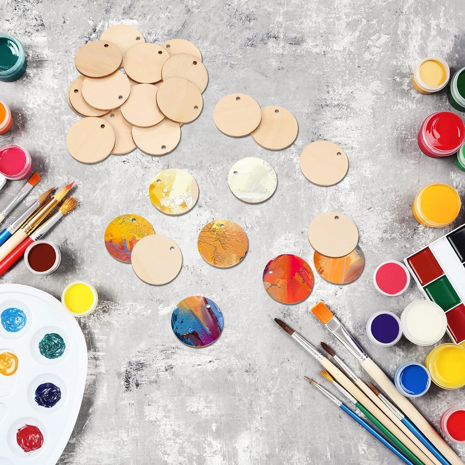 100 Pieces Unfinished Round Wooden Circles with Holes Round Wood Discs for Crafts Blank Natural Wood Circle Cutouts for DIY Crafts Party Birthday Christmas Decoration (2 Inch) - Haoser