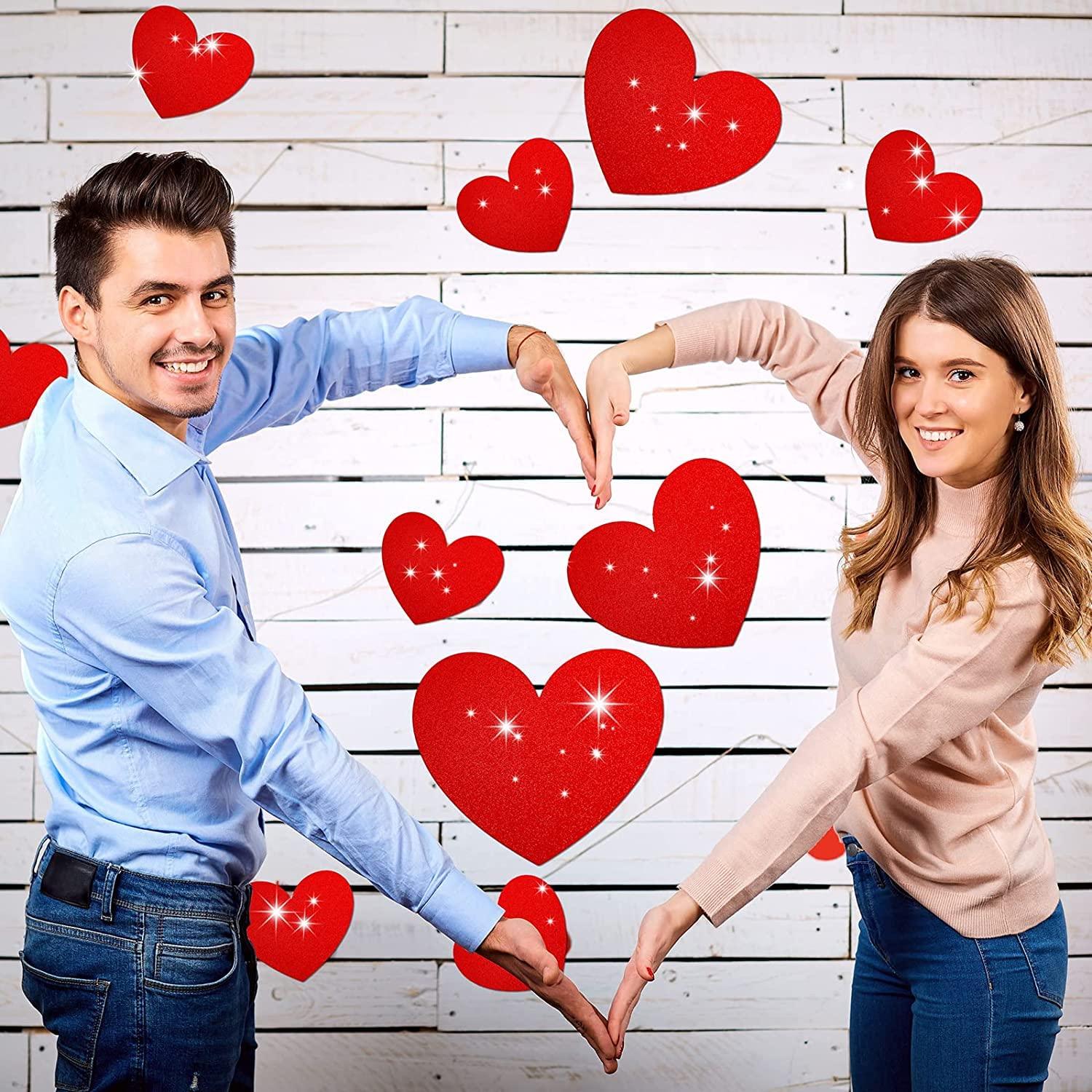 3 Inch Size 50 Pieces Heart Shaped Glitter Heart Cutout Sticker Red Heart Decorations, Valentine's Day Decorations (Medium, 50) - Haoser