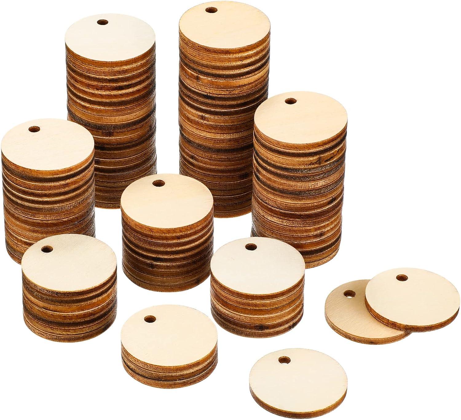 100 Pieces Unfinished Round Wooden Circles with Holes Round Wood Discs for Crafts Blank Natural Wood Circle Cutouts for DIY Crafts Party Birthday Christmas Decoration (2 Inch) - Haoser