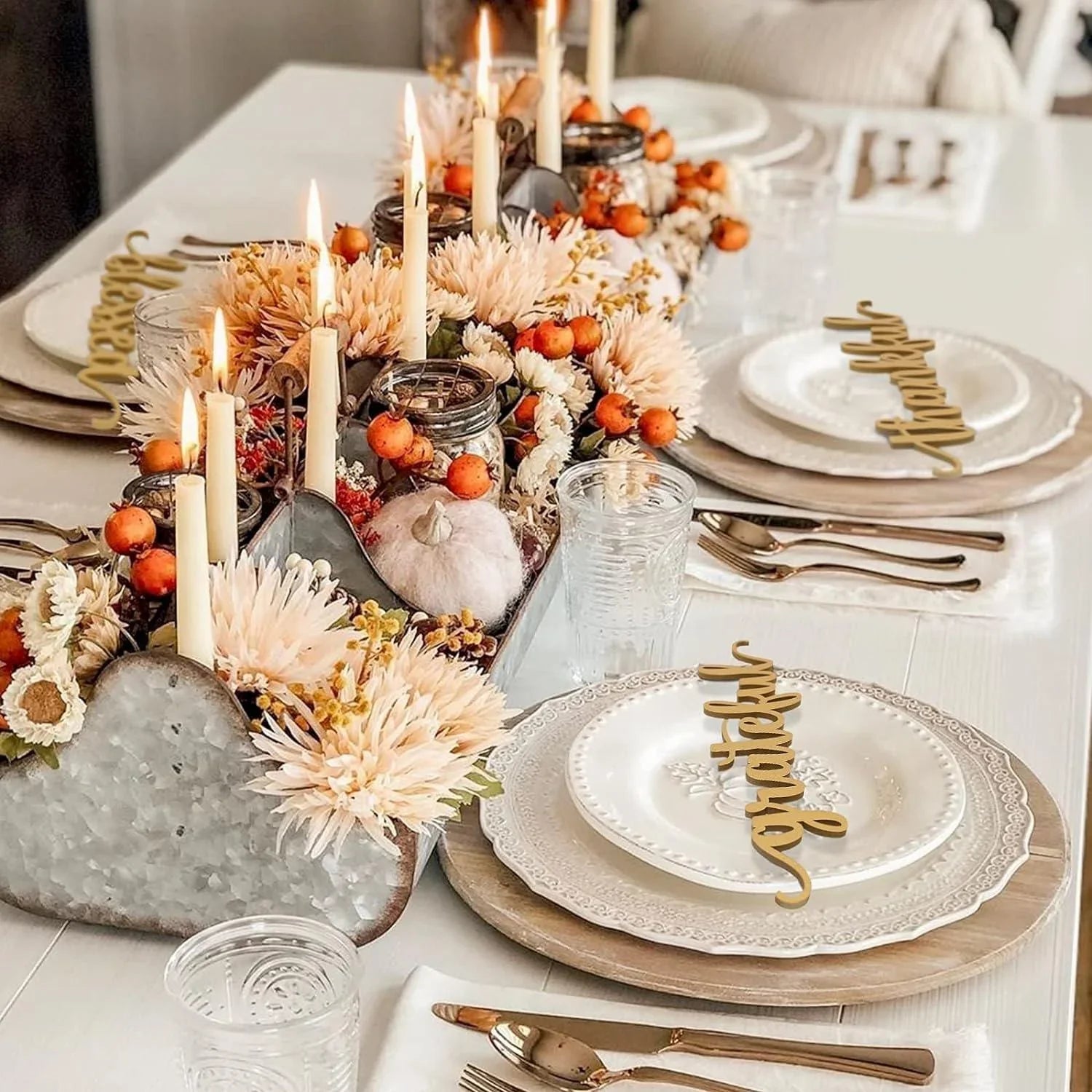 Haoser 5 PCS Thankful Grateful Blessed Gather Home Tablescape Words Laser Cut Wood Plate Letter Sign - Haoser