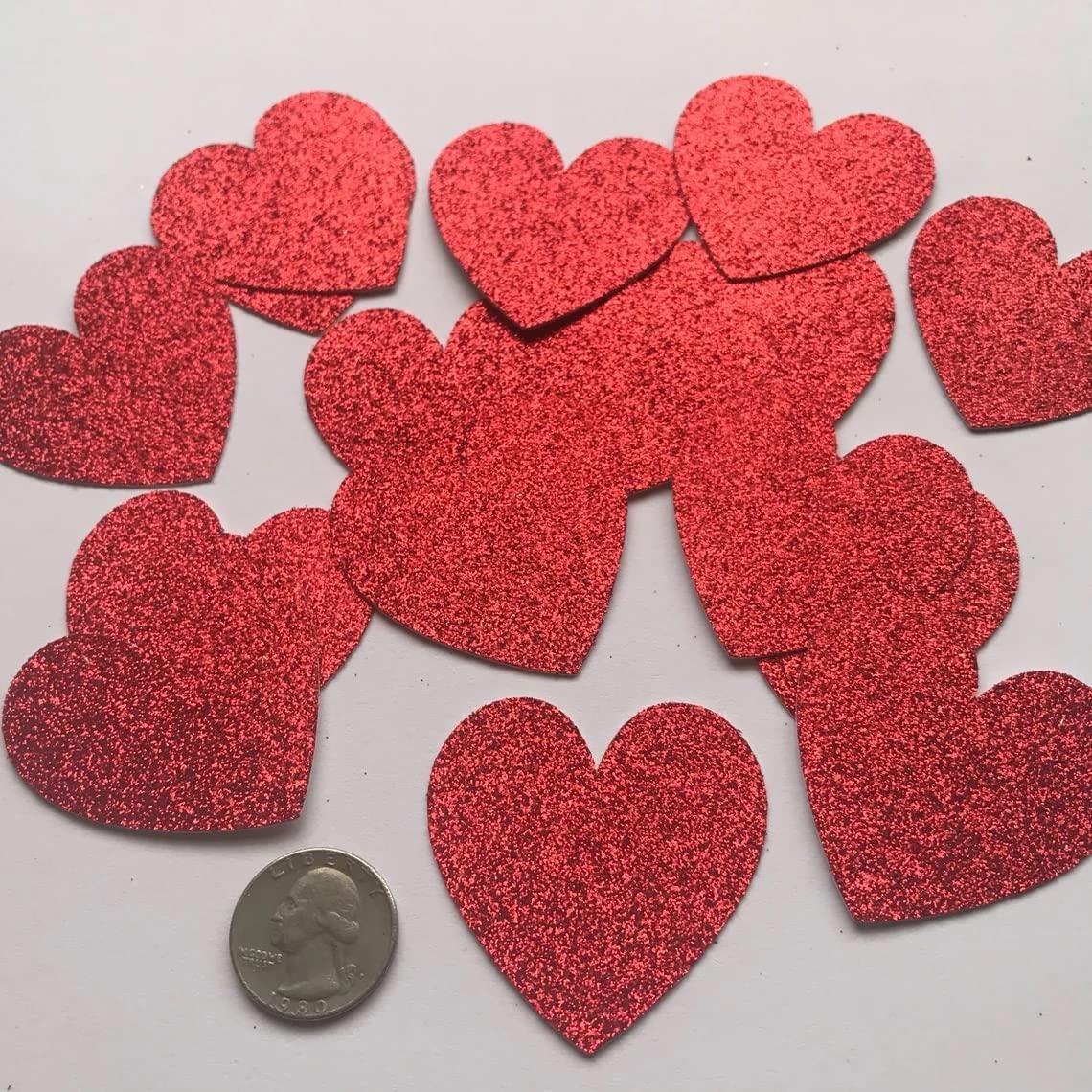 3 Inch Size 50 Pieces Heart Shaped Glitter Heart Cutout Sticker Red Heart Decorations, Valentine's Day Decorations (Medium, 50) - Haoser
