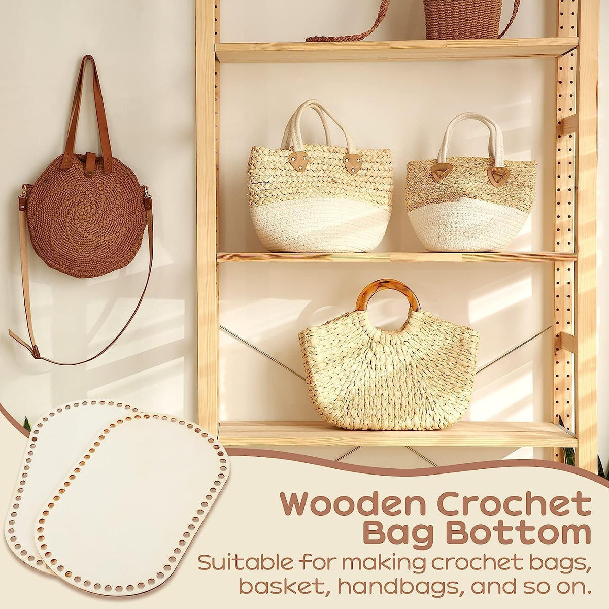 2 Pieces Wooden Crochet Bag Bottom: Oval Crochet Basket Wood Bases - Haoser