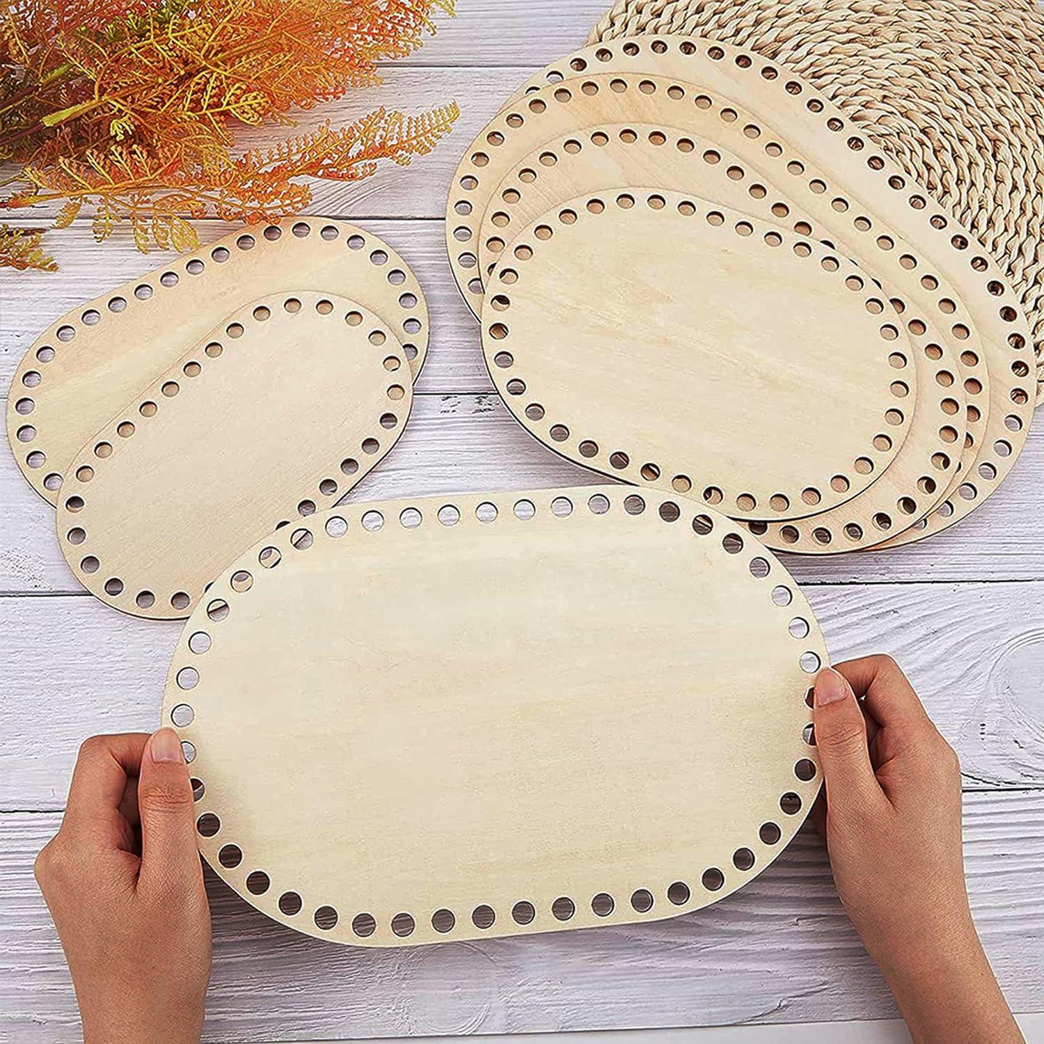 7 PCS Wooden Basket Bottom, 3 Shape Blank Crochet Knitting Basket Wood Base Shaper for DIY Basket Craft Weaving Making Supplies - Haoser