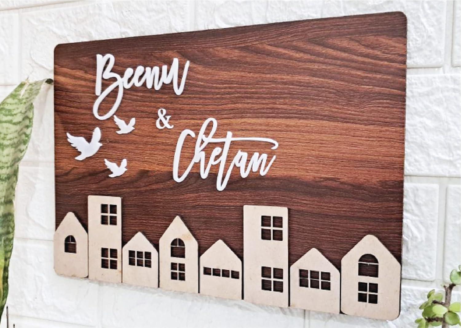 Wood Personalized Name Plate with 3D Letters For Home, Office & Outdoor Entrance - Haoser