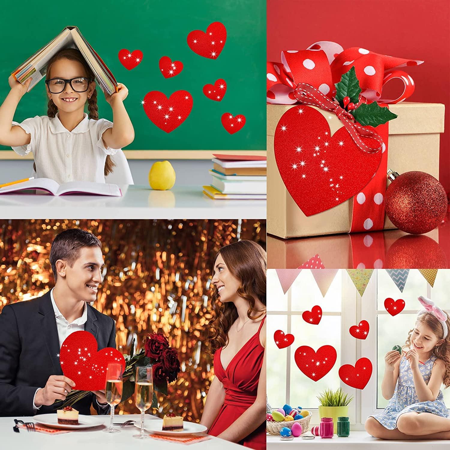 3 Inch Size 50 Pieces Heart Shaped Glitter Heart Cutout Sticker Red Heart Decorations, Valentine's Day Decorations (Medium, 50) - Haoser