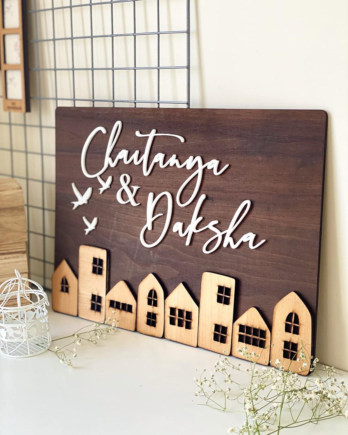 Wood Personalized Name Plate with 3D Letters For Home, Office & Outdoor Entrance - Haoser