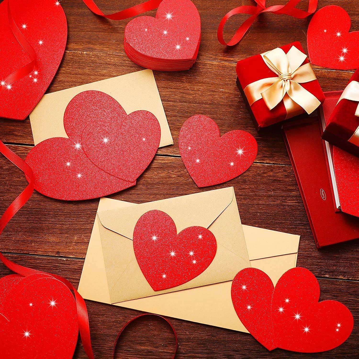 3 Inch Size 50 Pieces Heart Shaped Glitter Heart Cutout Sticker Red Heart Decorations, Valentine's Day Decorations (Medium, 50) - Haoser