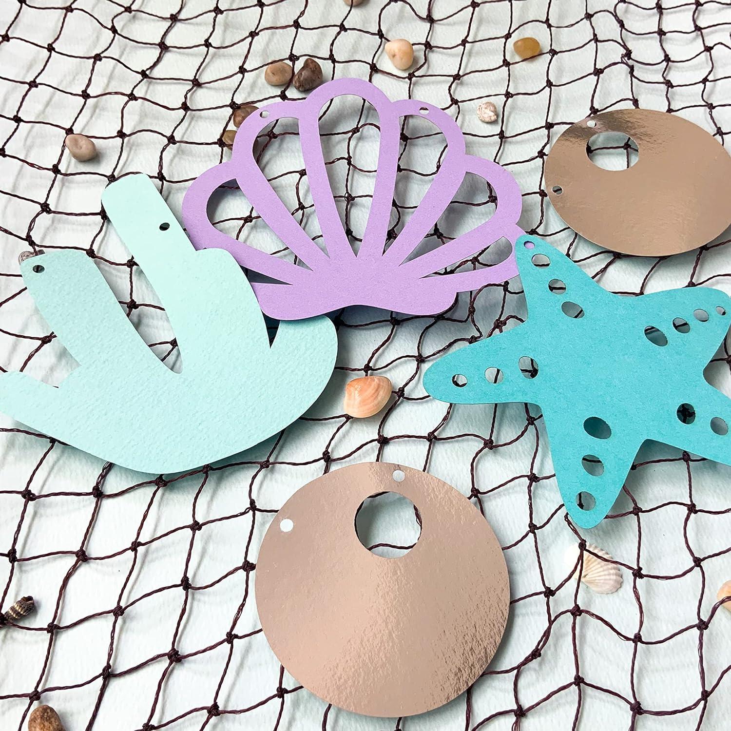 Mermaid Theme Paper Bunting, 18 Pieces, Mint, Aqua, Purple and Silver, 67 inches in Length - Haoser